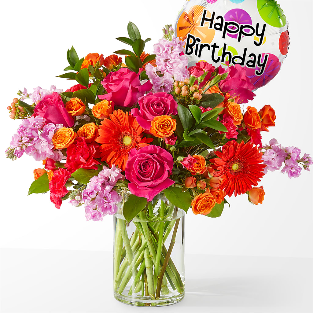 Fiesta Bouquet with Birthday Balloon – ELLIOTT'S FLORIST & GIFTS, INC., Appomattox VA