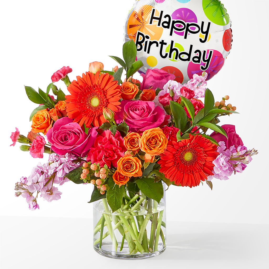 Fiesta Bouquet with Birthday Balloon – ELLIOTT'S FLORIST & GIFTS, INC., Appomattox VA