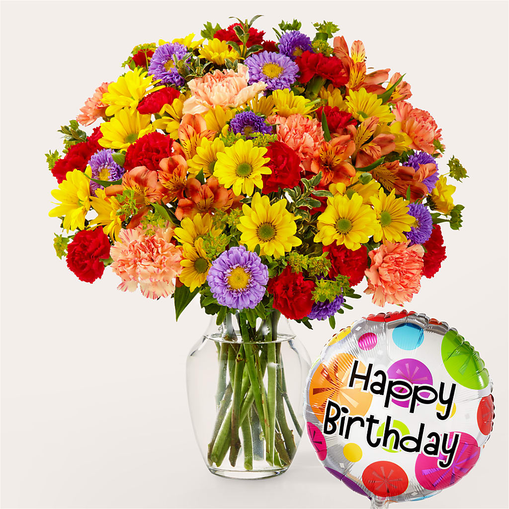 Kaleidoscope Bouquet with Birthday Balloon – ELLIOTT'S FLORIST & GIFTS, INC., Appomattox VA