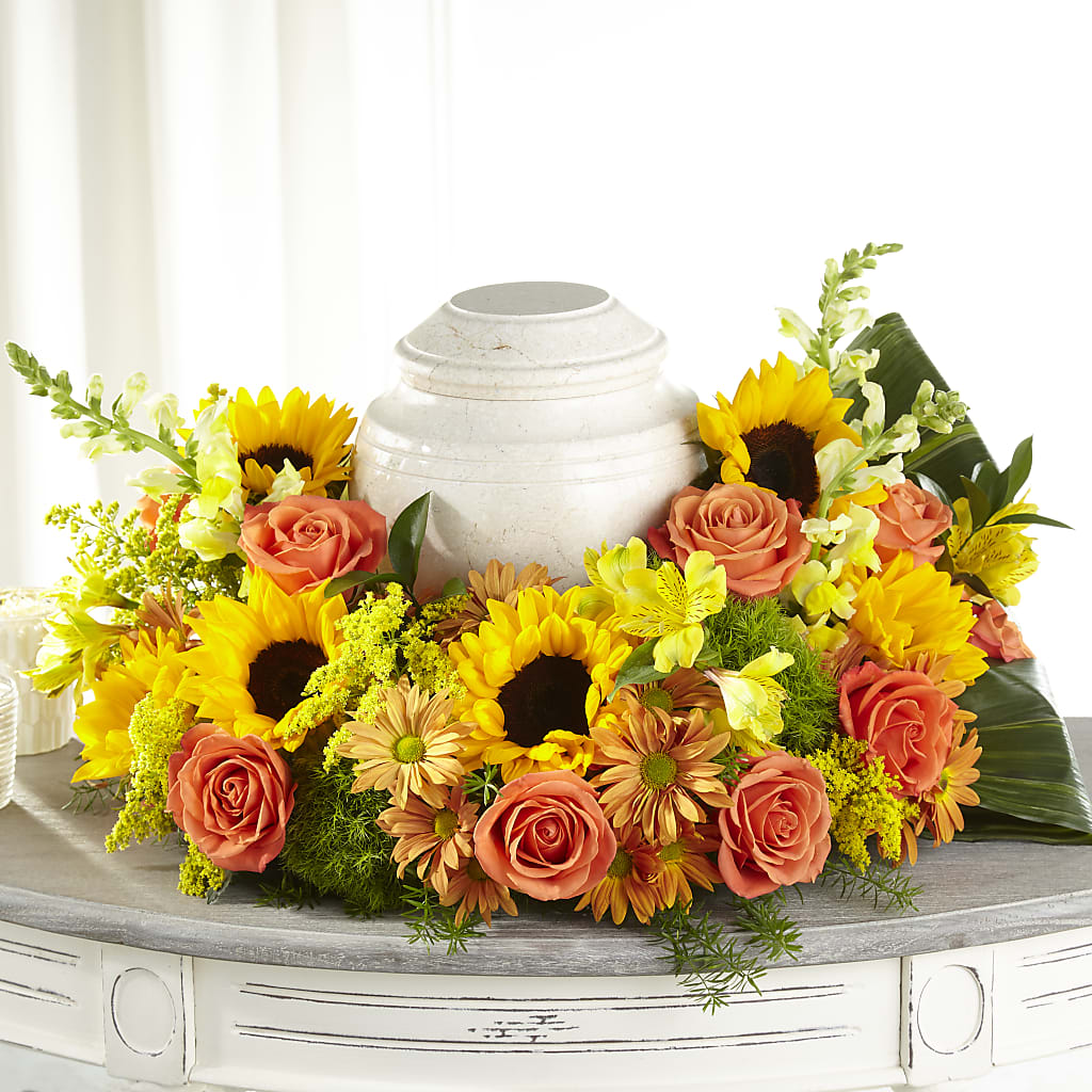 Faithful Sunflower Cremation Adornment – ELLIOTT'S FLORIST & GIFTS, INC., Appomattox VA