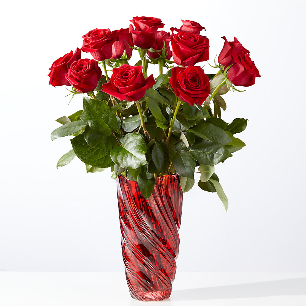 Classic Love Red Rose Bouquet with Luxe Swirl Vase – ELLIOTT'S FLORIST & GIFTS, INC., Appomattox VA